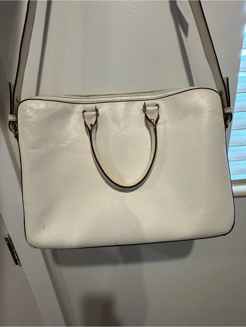 Kate Spade White Leather Work Laptop Tote Bag - Satchel Briefcase Crossbody